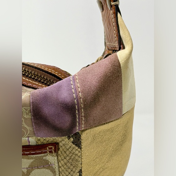 Coach Patchwork Shoulder Bag with Signature Design and Suede & Metallic Accents - Picture 7 of 13